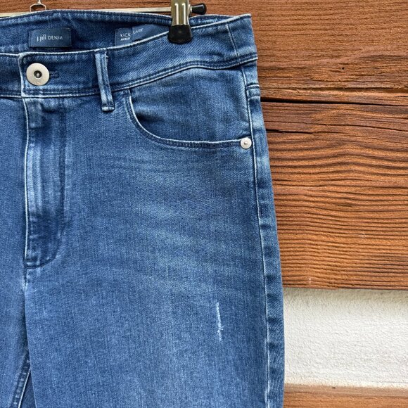 J JILL Denim Kick Flare Ankle Jeans. Raw Hem, Mid-Rise, Stretch, Blue. Sz 6 EUC - Picture 4 of 15